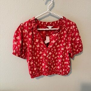 NWT American Eagle Outfitters Red Floral Blouse 100% Cotton
